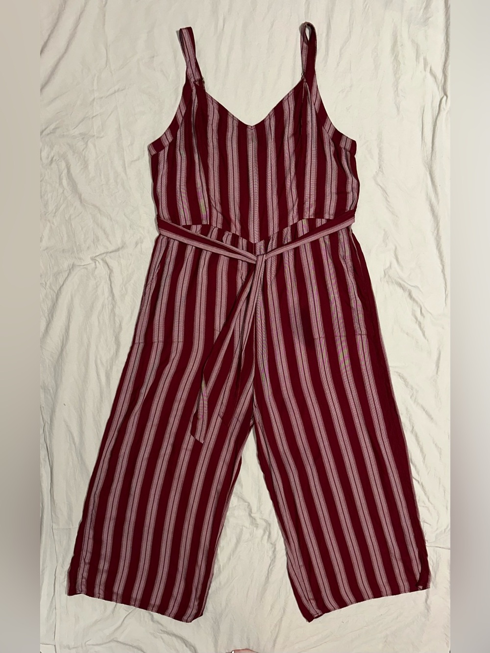 American Eagle Outfitters Burgundy and white Striped Wide-Leg Jumpsuit
